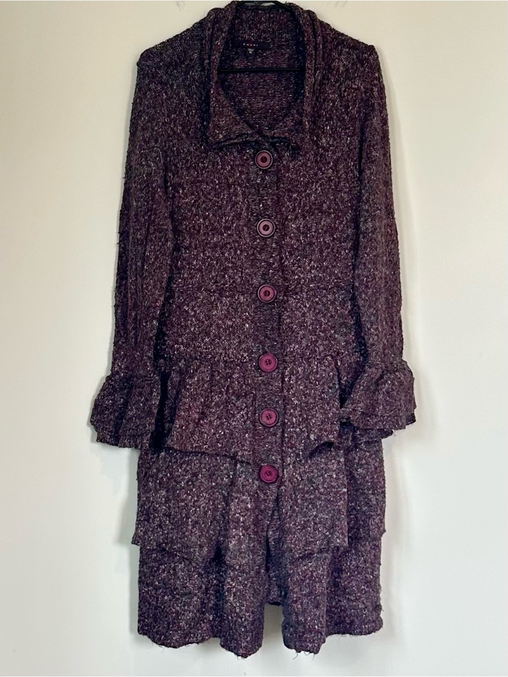 Fever Plum Textured Tiered Coat - Size: Extra Large